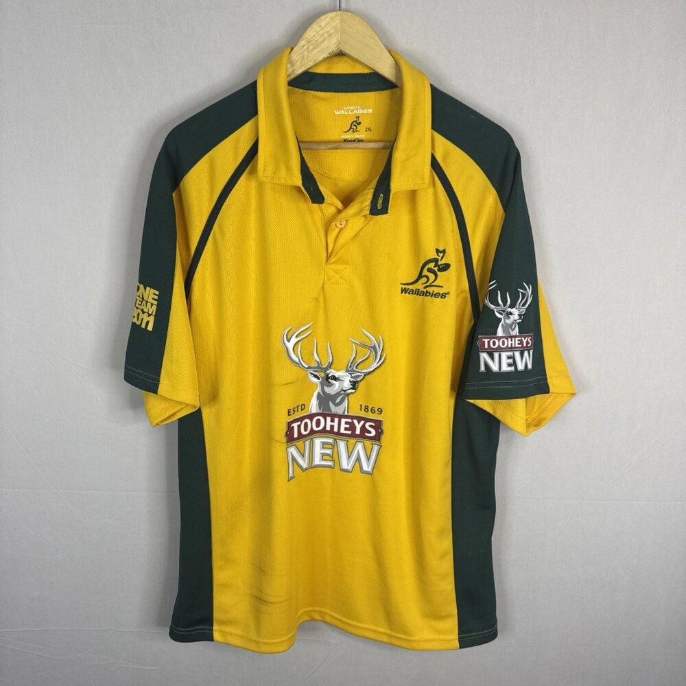 Australia Wallabies Rugby Jersey 2XL 2011 One Team Tooheys New Kooga Gold Green